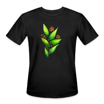 Abstract Watercolor Green Plant With Berrie - Men's Moisture Wicking Performance T-Shirt - black - Front - Jackson (183cm)