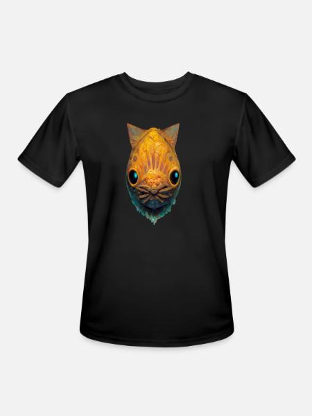 Cat face with fish body - Men's Moisture Wicking Performance T-Shirt - black