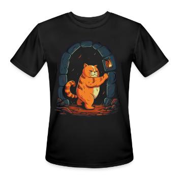 Funny Chubby Red Dungeon Cat - Men's Moisture Wicking Performance T-Shirt - black - Front - Jackson (183cm)