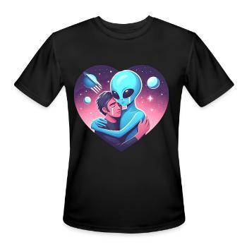 Heartwarming Embrace: Human and Alien - Men's Moisture Wicking Performance T-Shirt - black - Front - Jackson (183cm)