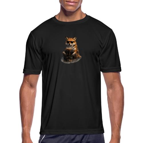 Cool Red Fox Wearing Sunglasses Drinking Coffee - Men's Moisture Wicking Performance T-Shirt
