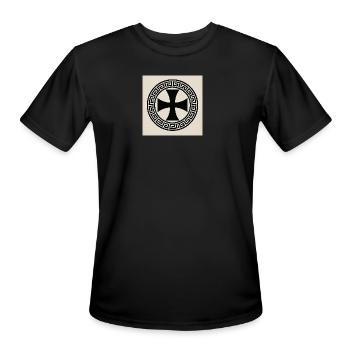 Circle Cross Emblem with Greek Key Border - Men's Moisture Wicking Performance T-Shirt - black - Front - Jackson (183cm)