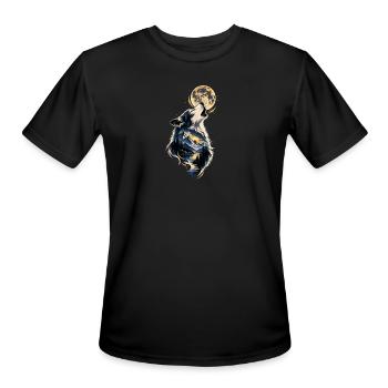 Moonlit Wolf Over Mountain Vista - Men's Moisture Wicking Performance T-Shirt - black - Front - Jackson (183cm)