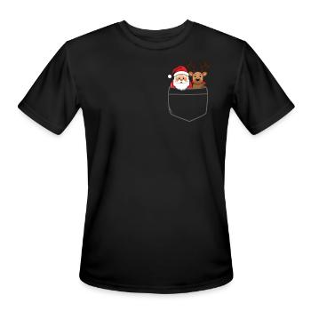 Reindeer Pocket Funny XMas Santa Claus - Men's Moisture Wicking Performance T-Shirt - black - Front - Jackson (183cm)
