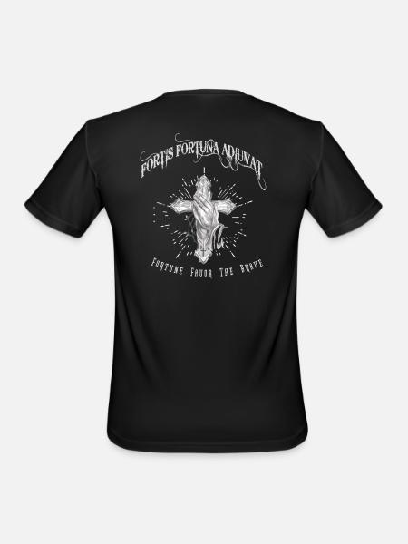 Fortis Fortuna Adiuvat - Cross and Hand Tattoo - Men's Moisture Wicking Performance T-Shirt - black