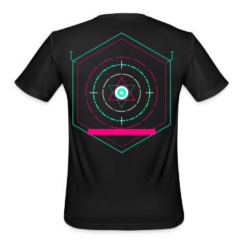 Neon Geometric Shield Mandala - Men's Moisture Wicking Performance T-Shirt - black - Back - Jackson (183cm)
