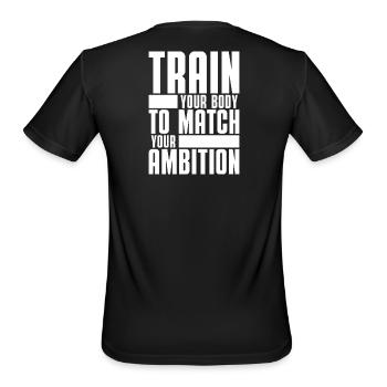 Train Body to Match Ambition Tee - Men's Moisture Wicking Performance T-Shirt - black - Back - Jackson (183cm)