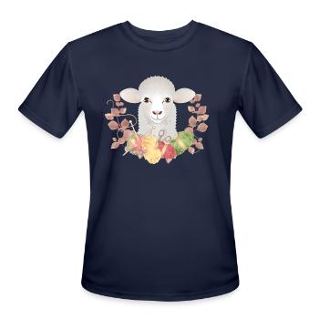 A cute sheep with wool and knitting needles - Men's Moisture Wicking Performance T-Shirt - navy - Front - Jackson (183cm)
