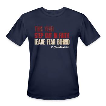 Faith Over Fear – Step Out in Faith 2025 - Men's Moisture Wicking Performance T-Shirt - navy - Front - Jackson (183cm)