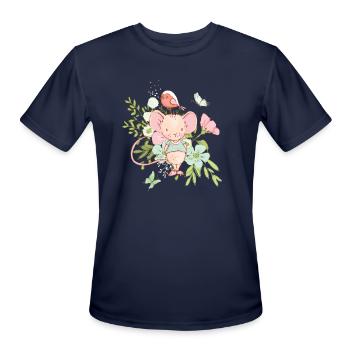 Small Flowers Mouse With Bird I Watercolor Motif - Men's Moisture Wicking Performance T-Shirt - navy - Front - Jackson (183cm)