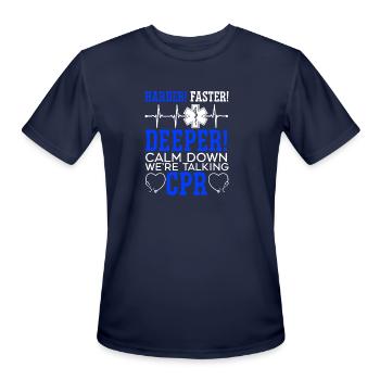 Calm Down We re Talking CPR - Men's Moisture Wicking Performance T-Shirt - navy - Front - Jackson (183cm)
