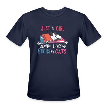 Book Cat Books And Cats - Men's Moisture Wicking Performance T-Shirt - navy - Front - Jackson (183cm)