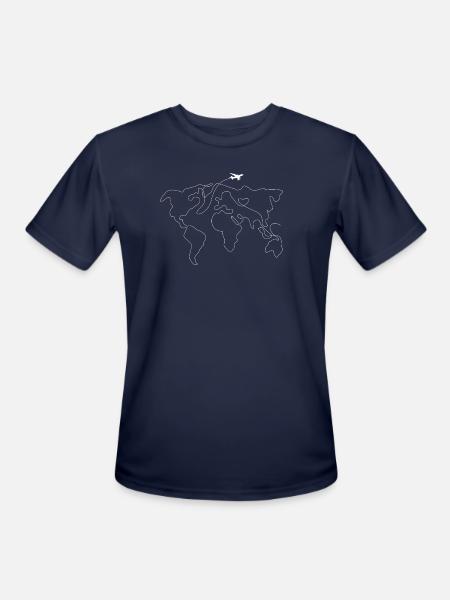World Map Heart Flight - Men's Moisture Wicking Performance T-Shirt - navy