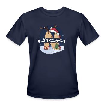 Awesome Nick Name w Santa Hat in Xmas Theme - Men's Moisture Wicking Performance T-Shirt - navy - Front - Jackson (183cm)
