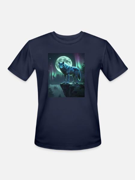 Mystical Wolf Under Moonlight - Men's Moisture Wicking Performance T-Shirt - navy