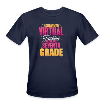 I Survived Virtual Teaching 7th Grade 70s - Men's Moisture Wicking Performance T-Shirt - navy - Front - Jackson (183cm)