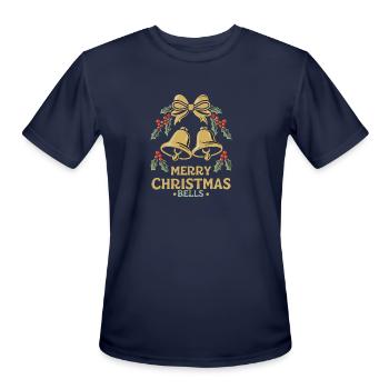 Christmas Bells with Holly and Bow - Men's Moisture Wicking Performance T-Shirt - navy - Front - Jackson (183cm)