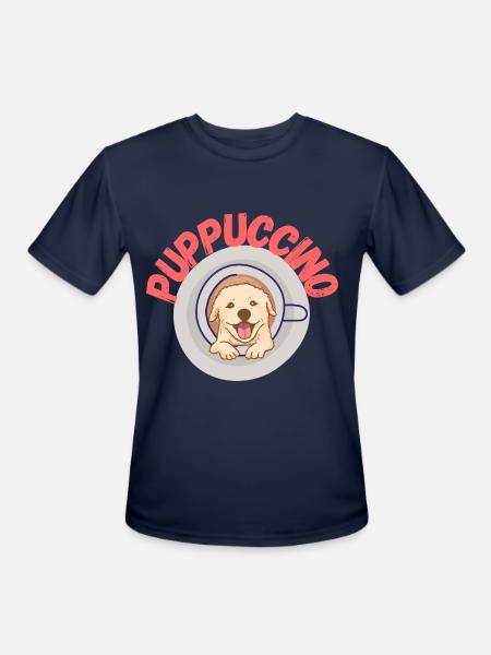 PUPPUCCINO , FUNNY COFFEE DOG - Men's Moisture Wicking Performance T-Shirt - navy
