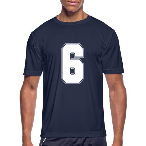 White Number 6 – Varsity Font - Men's Moisture Wicking Performance T-Shirt