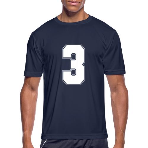 White Number 3 – Varsity Font - Men's Moisture Wicking Performance T-Shirt