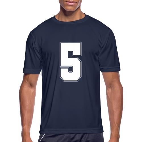 White Number 5 – Varsity Font - Men's Moisture Wicking Performance T-Shirt