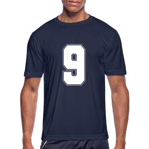 White Number 9 – Varsity Font - Men's Moisture Wicking Performance T-Shirt