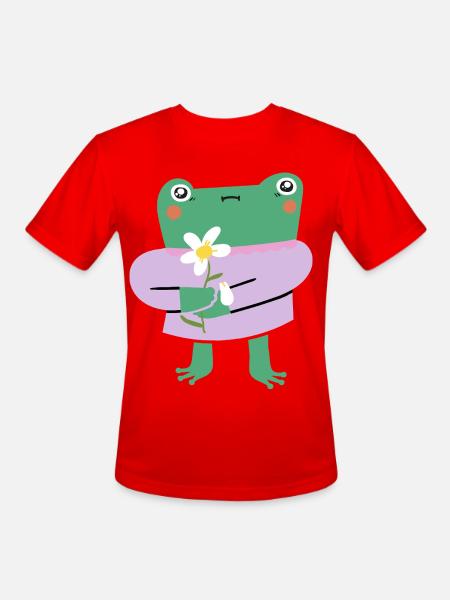 Shy Frog with Flower - Men's Moisture Wicking Performance T-Shirt - red