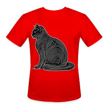 Elegant Line Art Cat Illustration - Men's Moisture Wicking Performance T-Shirt - red - Front - Jackson (183cm)