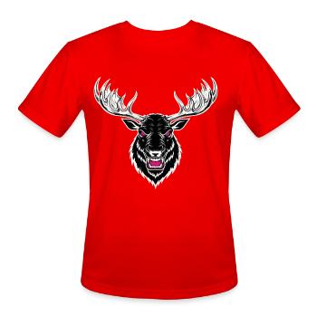Angry Moose Elk Reindeer Mascot Sports Gaming Logo - Men's Moisture Wicking Performance T-Shirt - red - Front - Jackson (183cm)
