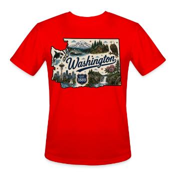 Washington State Mount Rainier Vintage Sticker - Men's Moisture Wicking Performance T-Shirt - red - Front - Jackson (183cm)