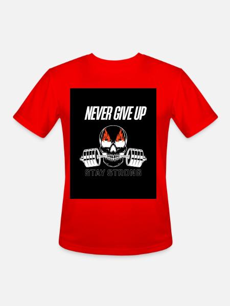 Never Give Up Skull Fitness - Men's Moisture Wicking Performance T-Shirt - red