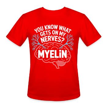 Nerves and Myelin Brain Pun Tee - Men's Moisture Wicking Performance T-Shirt - red - Front - Jackson (183cm)