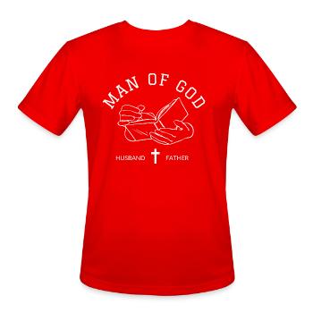 Man of God Christian Husband Father - Men's Moisture Wicking Performance T-Shirt - red - Front - Jackson (183cm)