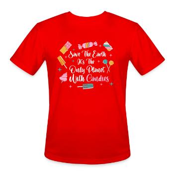 Save the planet only planet with Candies - Men's Moisture Wicking Performance T-Shirt - red - Front - Jackson (183cm)