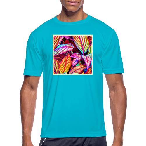 Striped Neon Leaves Design - Men's Moisture Wicking Performance T-Shirt