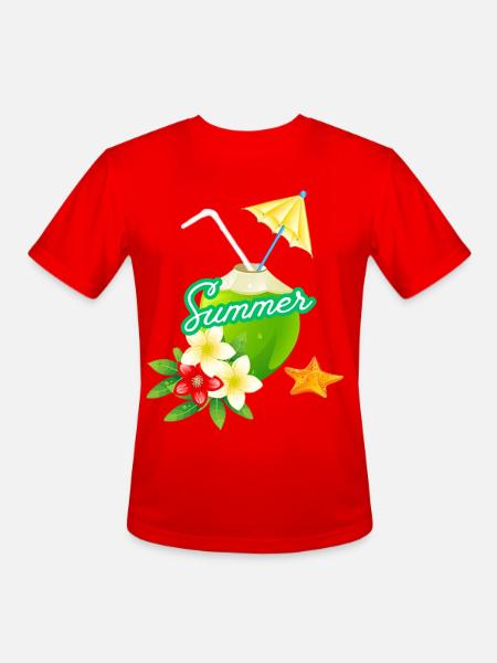 Tropical Summer Coconut with Flowers - Men's Moisture Wicking Performance T-Shirt - red