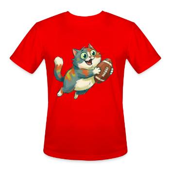 Cute Cat Playing Football Cartoon - Men's Moisture Wicking Performance T-Shirt - red - Front - Jackson (183cm)