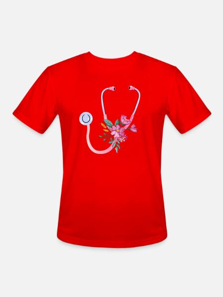 Floral Stethoscope - Men's Moisture Wicking Performance T-Shirt - red