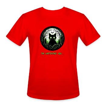 Night Watch: Glowing Cat in Enchanted Forest - Men's Moisture Wicking Performance T-Shirt - red - Front - Jackson (183cm)