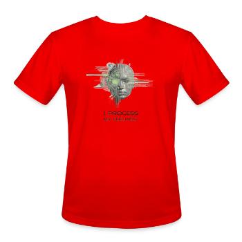 Futuristic Human-AI Fusion Design - Men's Moisture Wicking Performance T-Shirt - red - Front - Jackson (183cm)