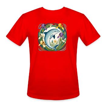 Dolphin in Iris Circle - Men's Moisture Wicking Performance T-Shirt - red - Front - Jackson (183cm)