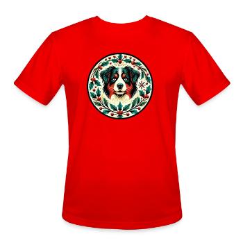 Heraldic Hound Holly Wreath - Men's Moisture Wicking Performance T-Shirt - red - Front - Jackson (183cm)