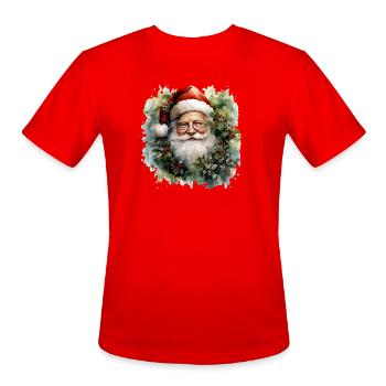 Santa in Holly Wreath - Men's Moisture Wicking Performance T-Shirt - red - Front - Jackson (183cm)