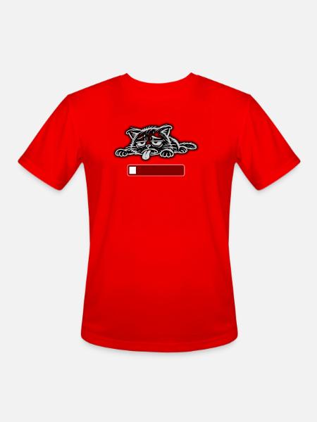Sleepy Cat Sketch on Black - Men's Moisture Wicking Performance T-Shirt - red