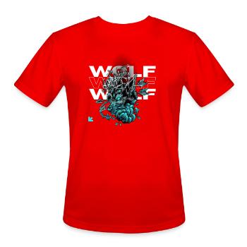 Teal Shadow Wolf Fractal Bloom - Men's Moisture Wicking Performance T-Shirt - red - Front - Jackson (183cm)