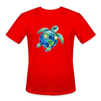 Funny Cute Sea Turtle Holding Earth Ocean Wildlife - Men's Moisture Wicking Performance T-Shirt - red - Front - Jackson (183cm)