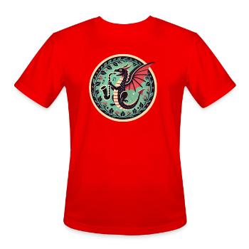 Whimsical Dragon Sax Circle Design - Men's Moisture Wicking Performance T-Shirt - red - Front - Jackson (183cm)