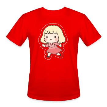 Cute Chibi Blonde Girl in Pink Heart Dress - Men's Moisture Wicking Performance T-Shirt - red - Front - Jackson (183cm)