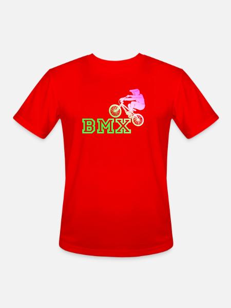 Neon BMX Rider Emblem - Men's Moisture Wicking Performance T-Shirt - red