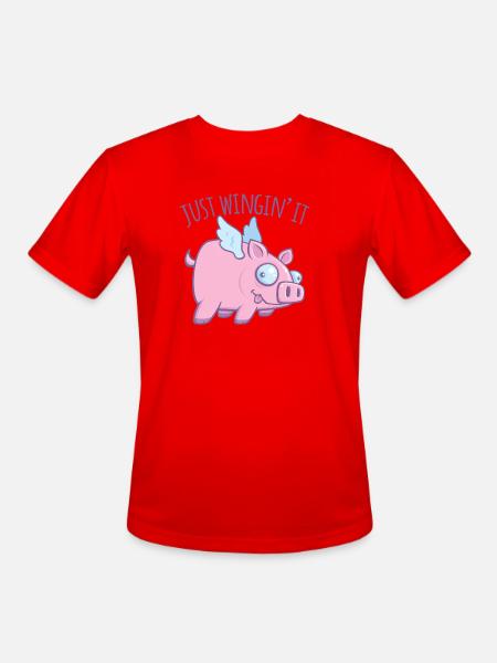 Just Wingin’ It Derpy Flying Pig - Men's Moisture Wicking Performance T-Shirt - red